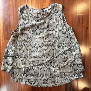 MANGO Brown Black Top Sleeveless Tank Snake Reptile Animal Print Layered Size XS